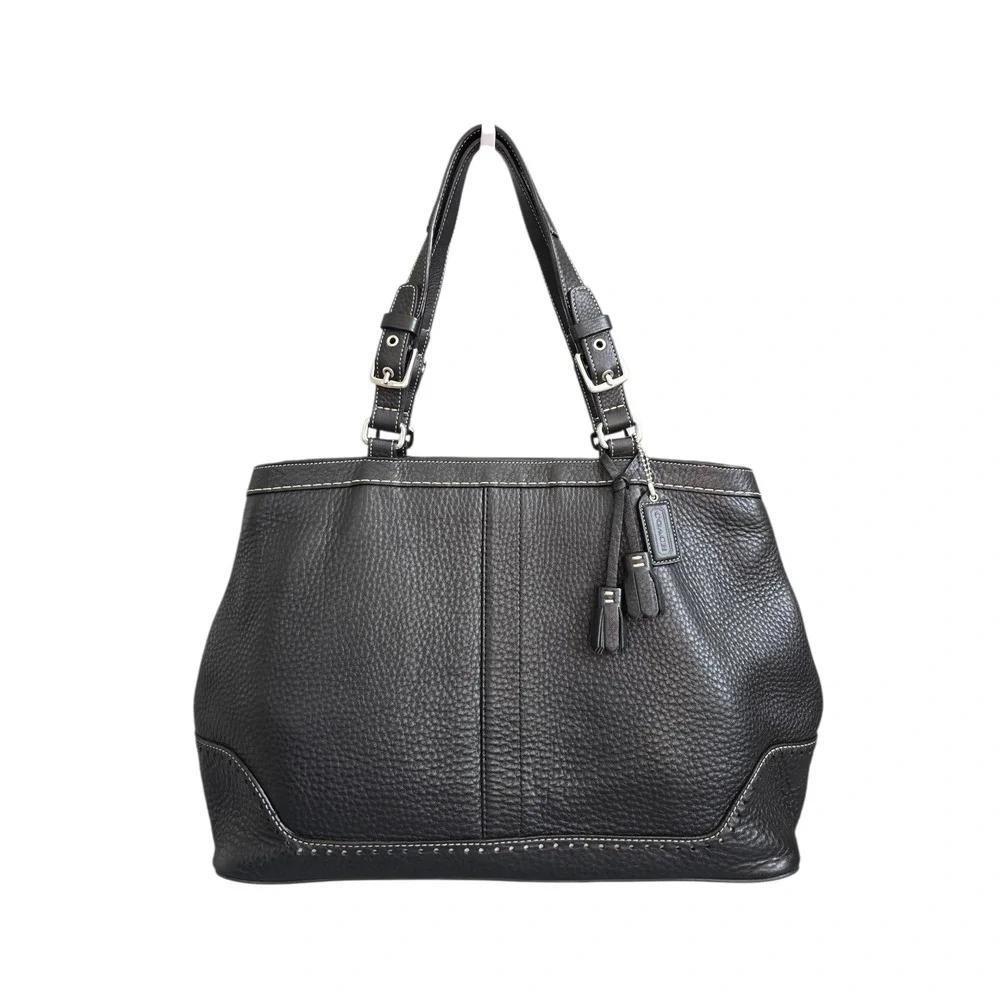 Vintage Coach Hamptons Pebbled Leather Large Carryall 5749 black & nickel EUC